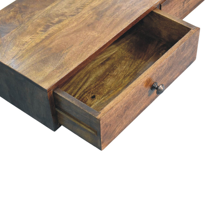 Roasted Almond Slim Console Table in Solid Mango Wood - product view 6 showing handcrafted solid mango wood console table