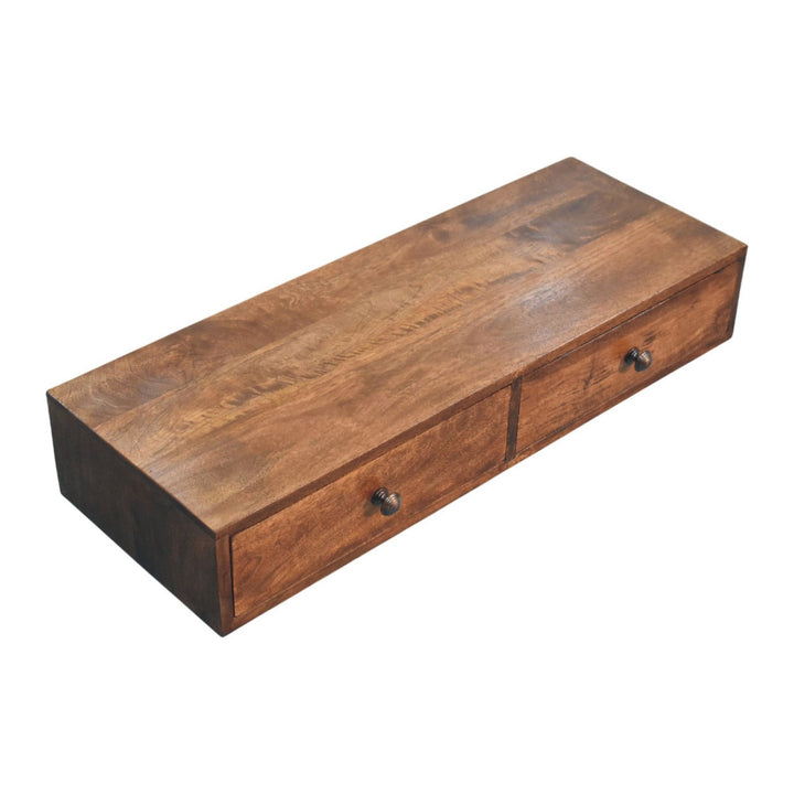Roasted Almond Slim Console Table in Solid Mango Wood - product view 4 showing handcrafted solid mango wood console table
