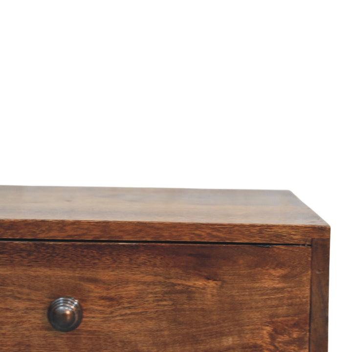 Roasted Almond Slim Console Table in Solid Mango Wood - product view 3 showing handcrafted solid mango wood console table