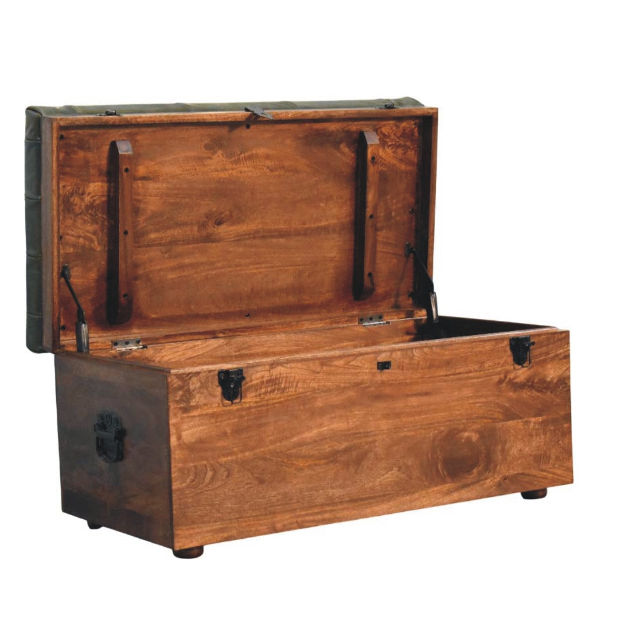 Roasted Almond Storage Trunk Bench in Solid Mango Wood - product view 8 showing handcrafted solid mango wood bench
