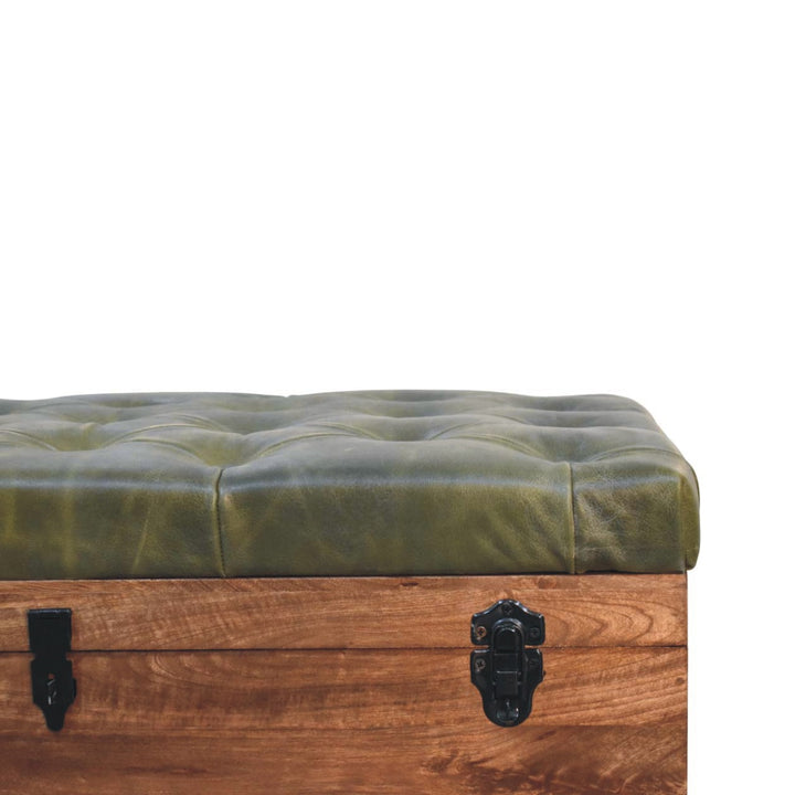 Roasted Almond Storage Trunk Bench in Solid Mango Wood - product view 4 showing handcrafted solid mango wood bench