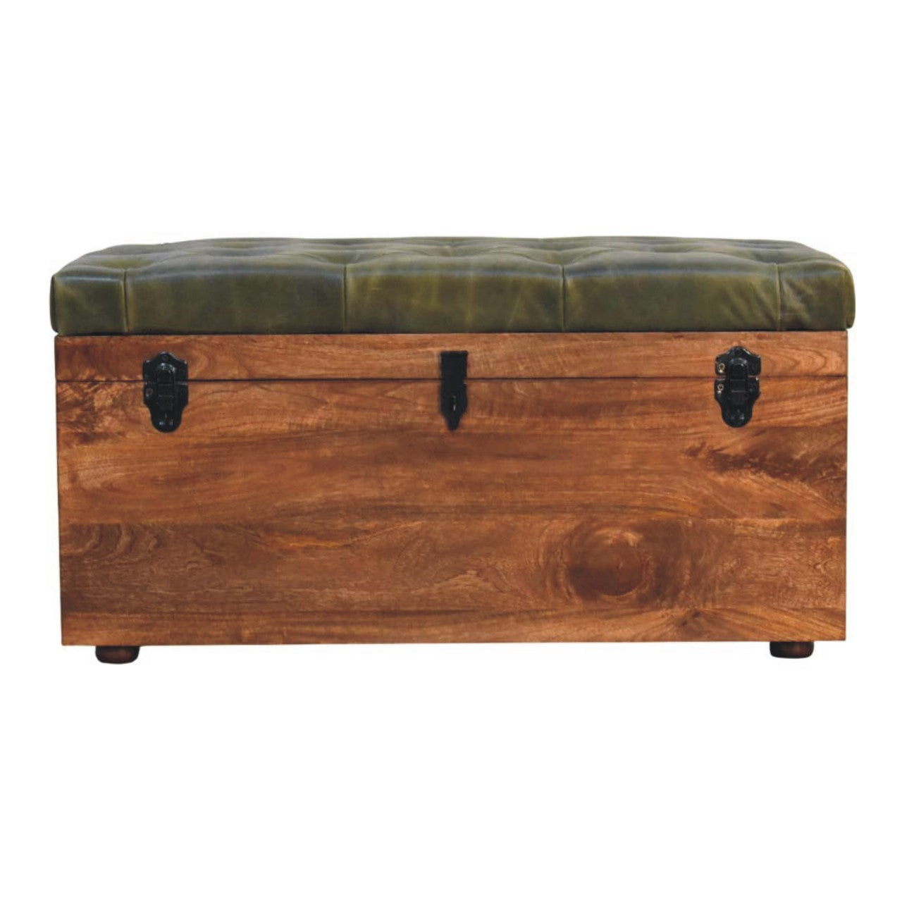 Roasted Almond Storage Trunk Bench in Solid Mango Wood - main view showing handcrafted solid mango wood bench