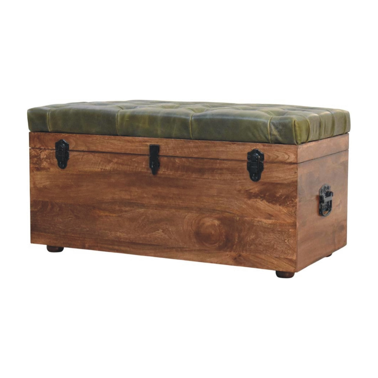 Roasted Almond Storage Trunk Bench in Solid Mango Wood - product view 3 showing handcrafted solid mango wood bench