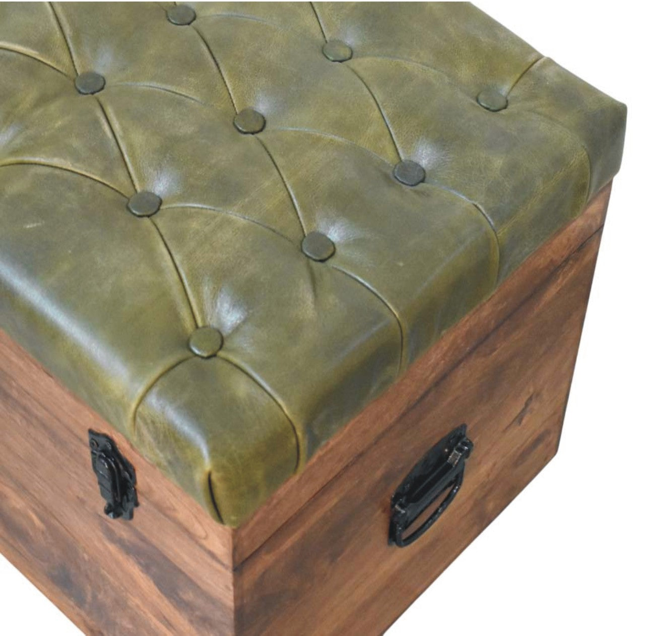Roasted Almond Storage Trunk Bench in Solid Mango Wood - product view 7 showing handcrafted solid mango wood bench