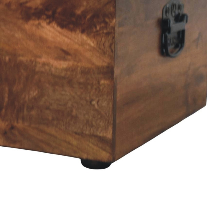 Roasted Almond Storage Trunk Bench in Solid Mango Wood - product view 6 showing handcrafted solid mango wood bench