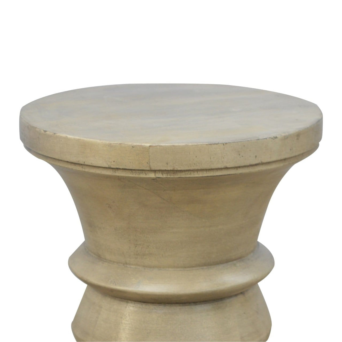 Roman Style Accent Stool - Solid Mango Wood Accent Seating - product view 3 showing handcrafted solid mango wood stool