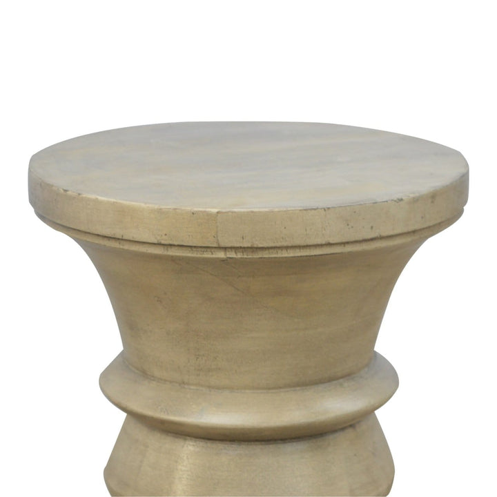 Roman Style Accent Stool - Solid Mango Wood Accent Seating - product view 3 showing handcrafted solid mango wood stool
