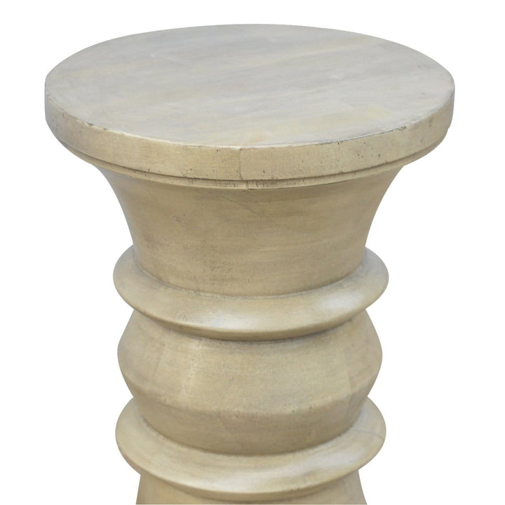Roman Style Accent Stool - Solid Mango Wood Accent Seating - product view 4 showing handcrafted solid mango wood stool