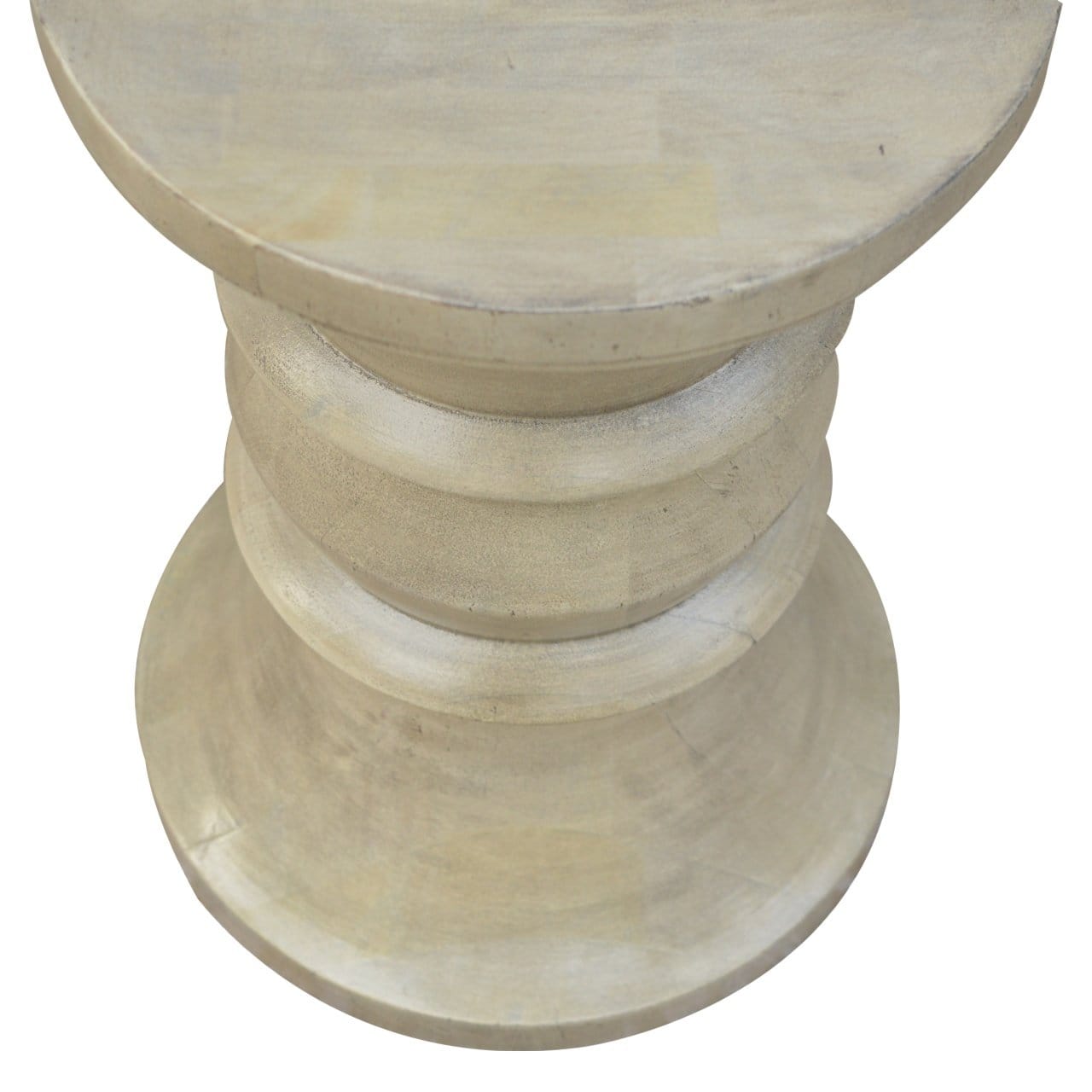 Roman Style Accent Stool - Solid Mango Wood Accent Seating - product view 2 showing handcrafted solid mango wood stool