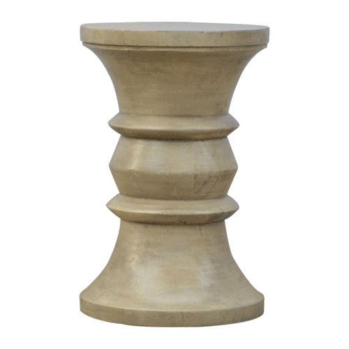 Roman Style Accent Stool - Solid Mango Wood Accent Seating - product view 7 showing handcrafted solid mango wood stool