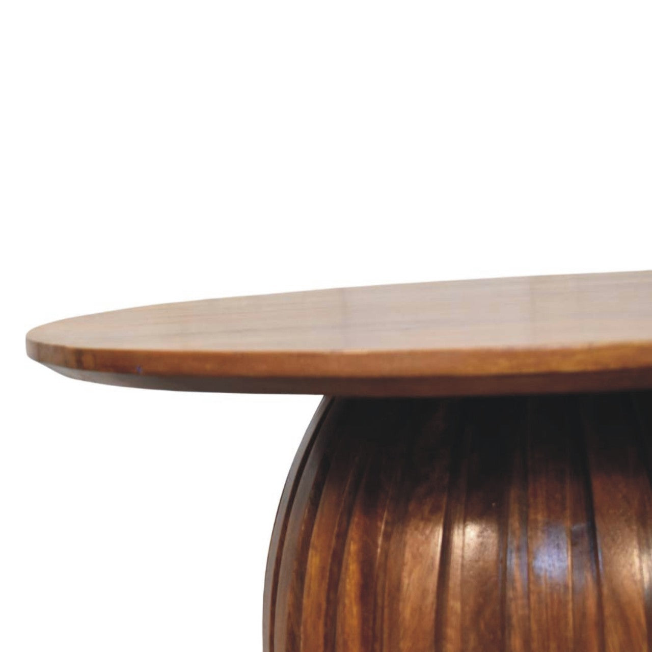 Round Fluted Coffee Table in Solid Mango Wood - product view 2 showing handcrafted solid mango wood coffee table