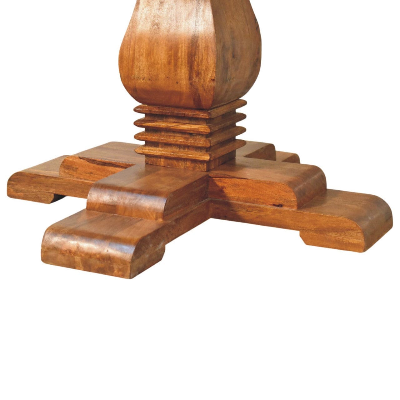 Round Dining Table in Amber Oak Tone - Solid Mango Wood Pedestal Dining Table - product view 7 showing handcrafted solid...