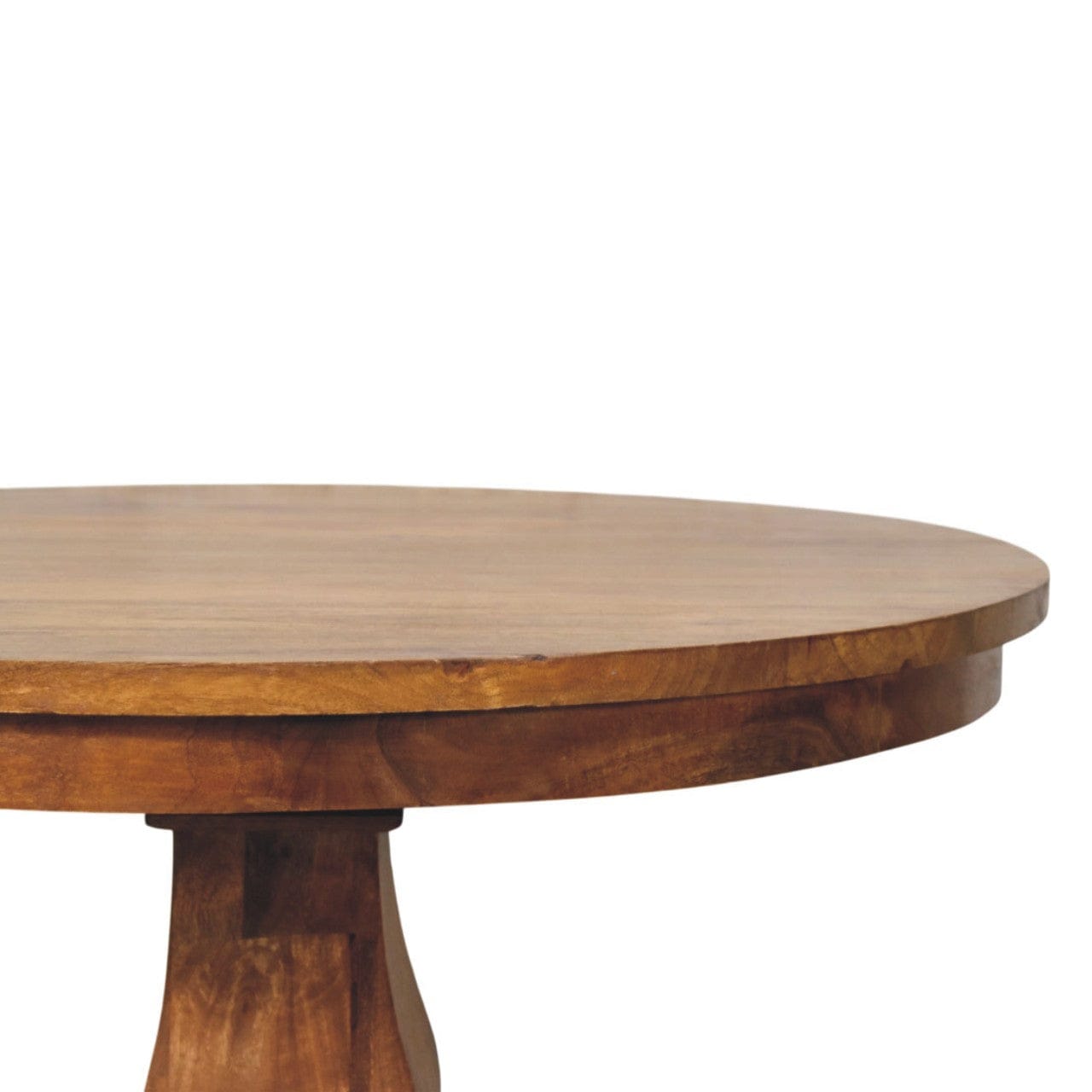 Round Dining Table in Amber Oak Tone - Solid Mango Wood Pedestal Dining Table - product view 4 showing handcrafted solid...