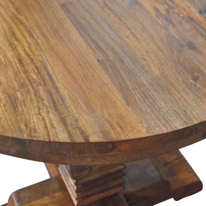 Round Dining Table in Amber Oak Tone - Solid Mango Wood Pedestal Dining Table - product view 5 showing handcrafted solid...