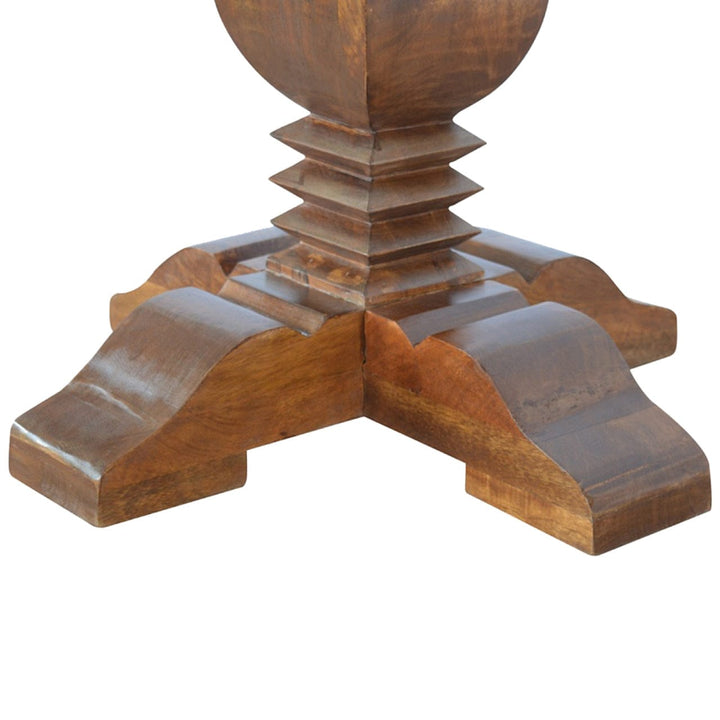 Round Pedestal Tea Table - Solid Mango Wood Accent Table for Living Room - product view 4 showing handcrafted solid mango...