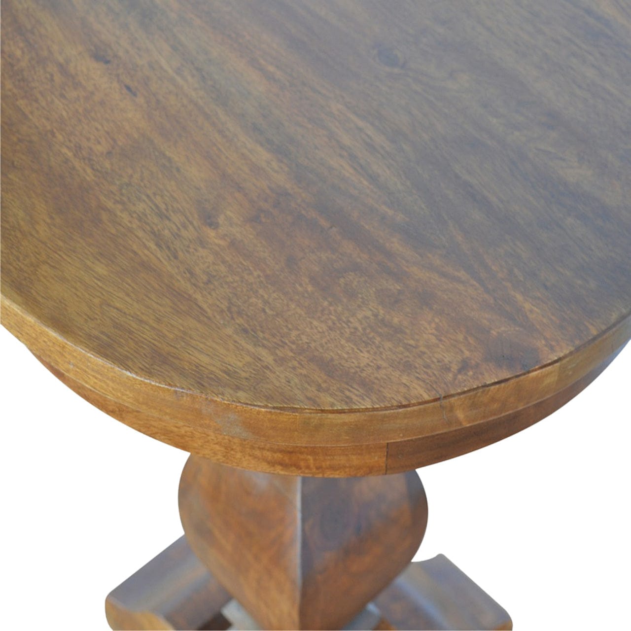 Round Pedestal Tea Table - Solid Mango Wood Accent Table for Living Room - product view 3 showing handcrafted solid mango...