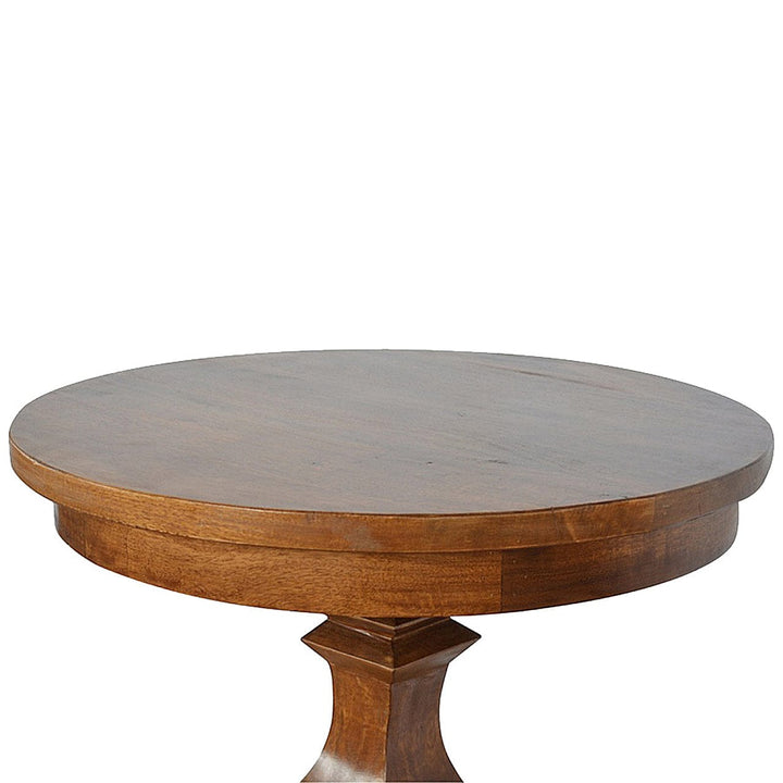 Round Pedestal Tea Table - Solid Mango Wood Accent Table for Living Room - product view 2 showing handcrafted solid mango...