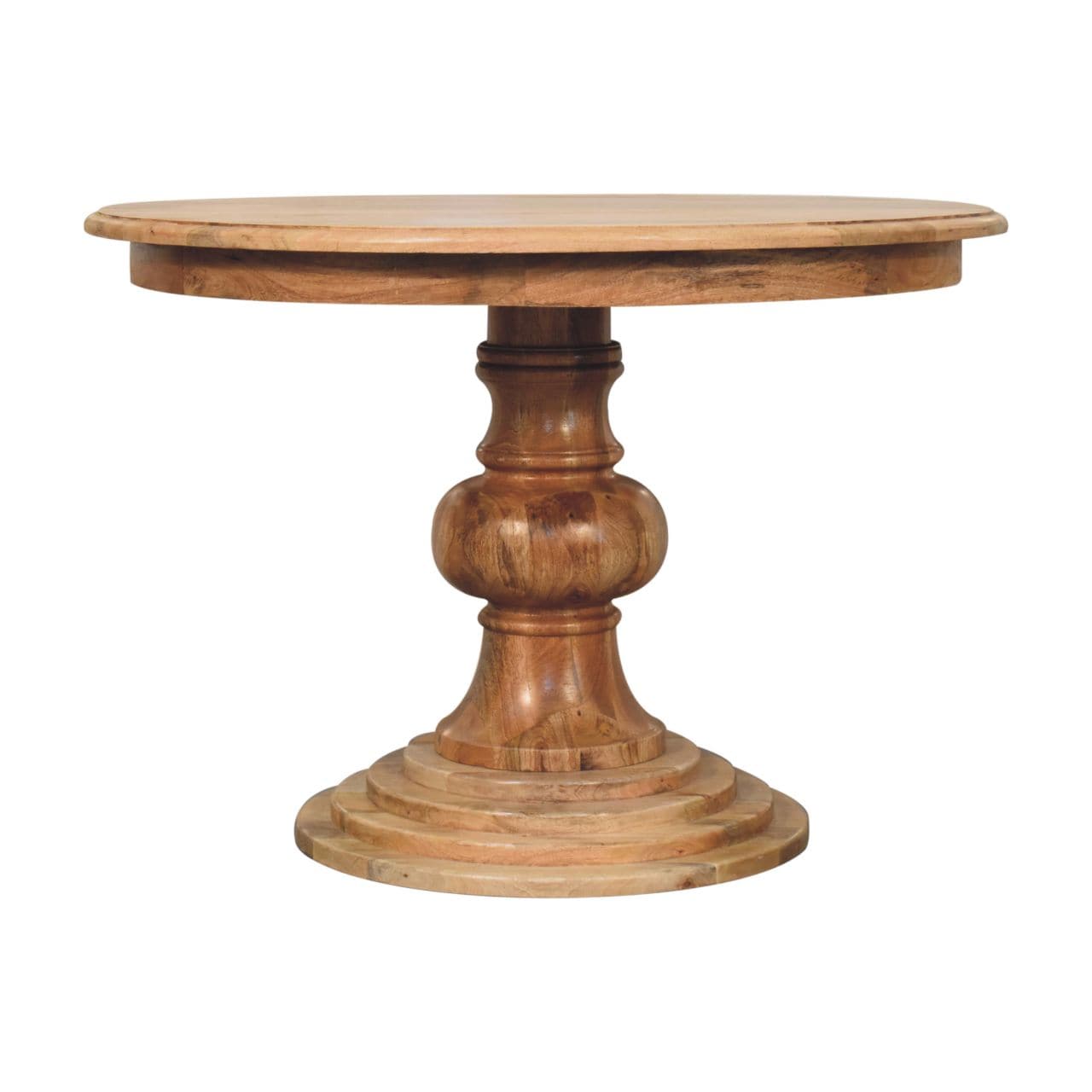 Round Turned Dining Table - Solid Mango Wood Kitchen Table - main view showing handcrafted solid mango wood dining table