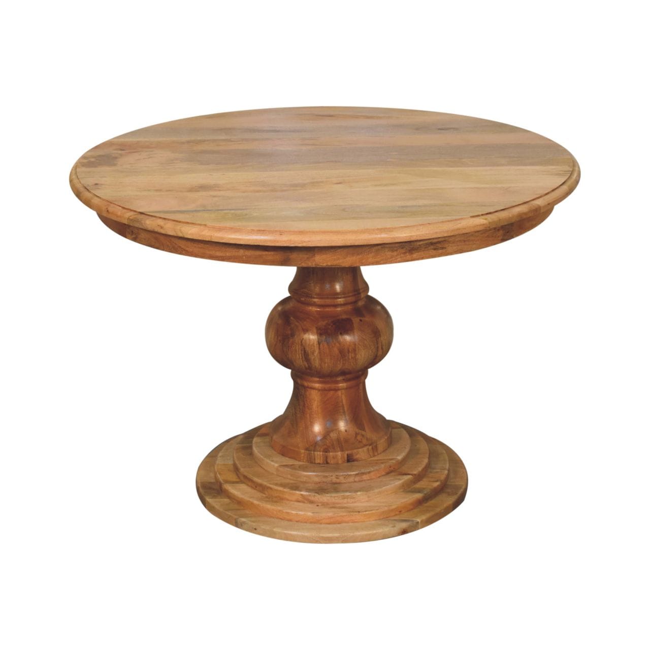 Round Turned Dining Table - Solid Mango Wood Kitchen Table - product view 2 showing handcrafted solid mango wood dining table
