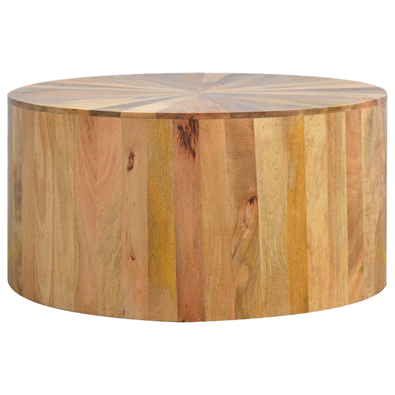 Round Wooden Coffee Table - Solid Mango Wood Center Table for Living Room - product view 3 showing handcrafted solid...