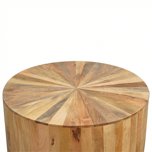 Round Wooden Coffee Table - Solid Mango Wood Center Table for Living Room - product view 2 showing handcrafted solid...