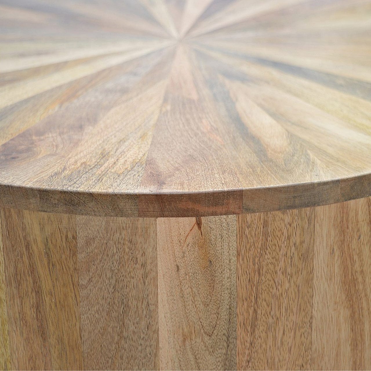 Round Wooden Coffee Table - Solid Mango Wood Center Table for Living Room - product view 8 showing handcrafted solid...