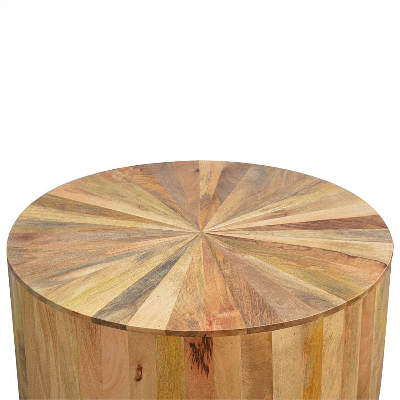 Round Wooden Coffee Table - Solid Mango Wood Center Table for Living Room - product view 4 showing handcrafted solid...