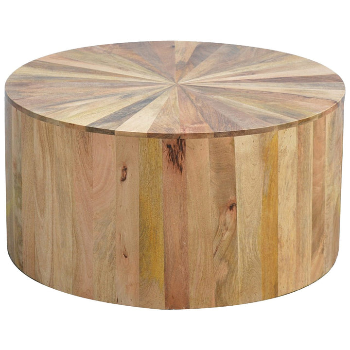 Round Wooden Coffee Table - Solid Mango Wood Center Table for Living Room - main view showing handcrafted solid mango...