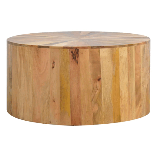 Round Wooden Coffee Table - Solid Mango Wood Center Table for Living Room - product view 9 showing handcrafted solid...
