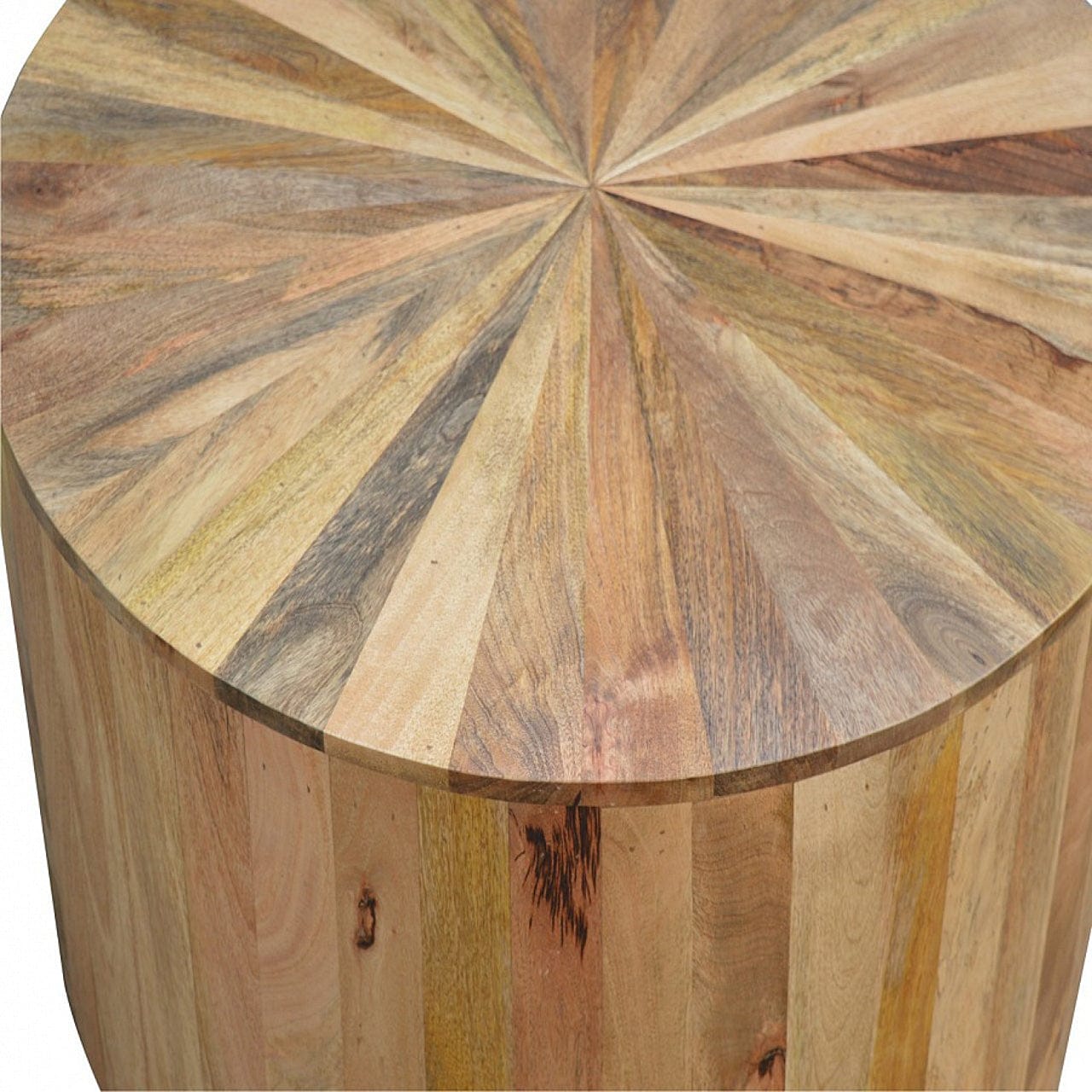 Round Wooden Coffee Table - Solid Mango Wood Center Table for Living Room - product view 5 showing handcrafted solid...
