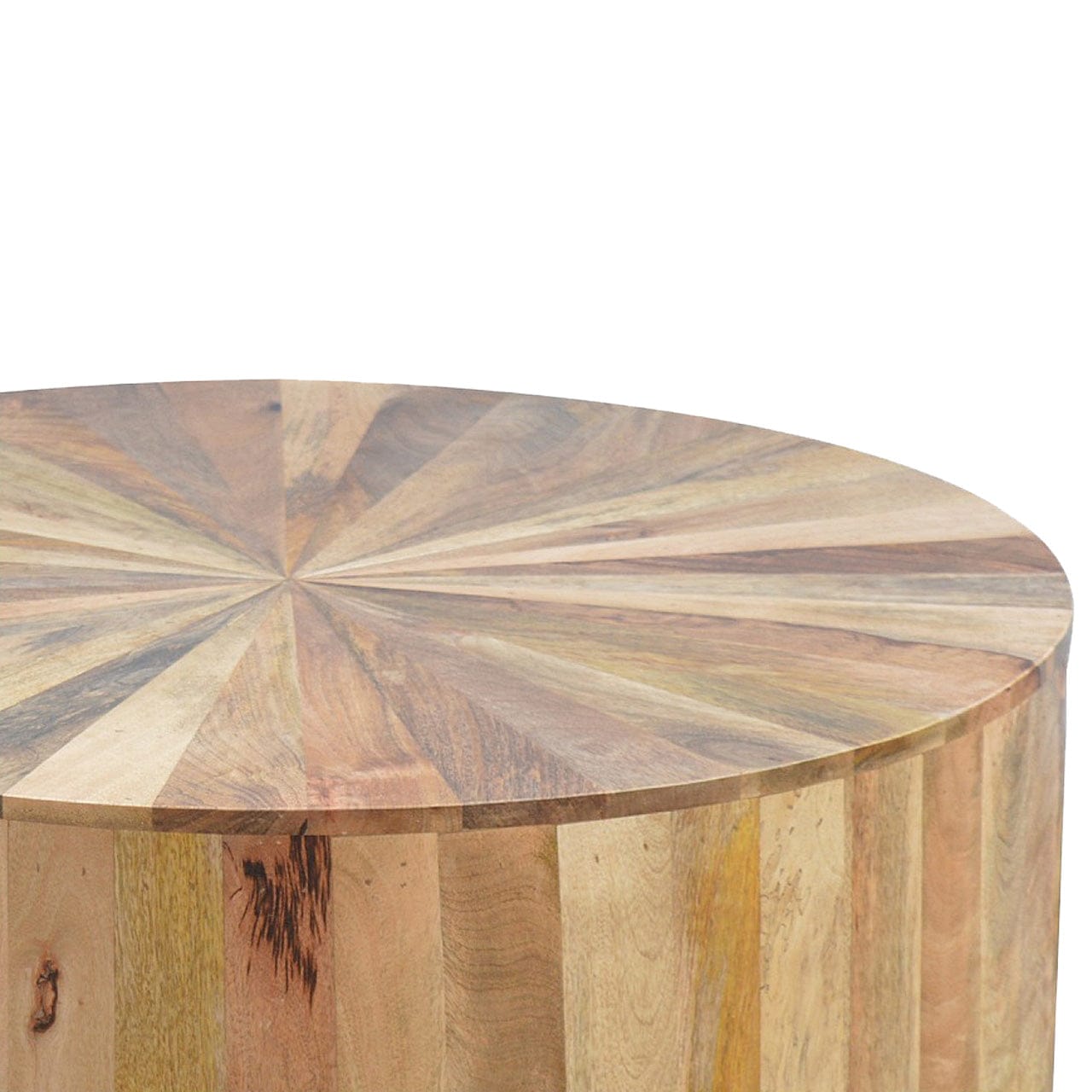 Round Wooden Coffee Table - Solid Mango Wood Center Table for Living Room - product view 7 showing handcrafted solid...