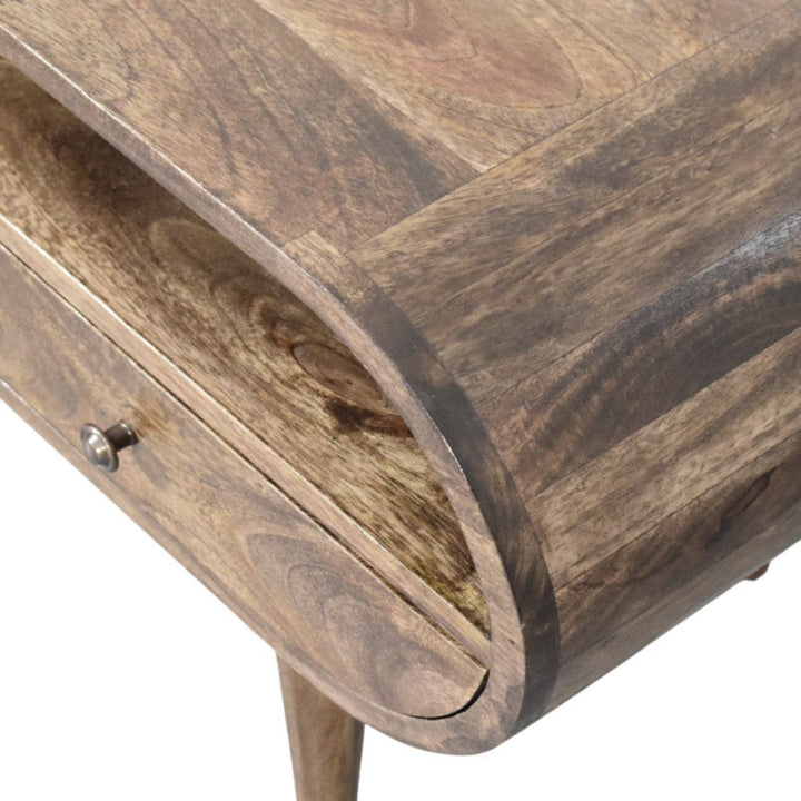 Rounded Edge 2-Drawer Media Unit - Solid Mango Wood TV Stand for Living Room - product view 5 showing handcrafted solid...