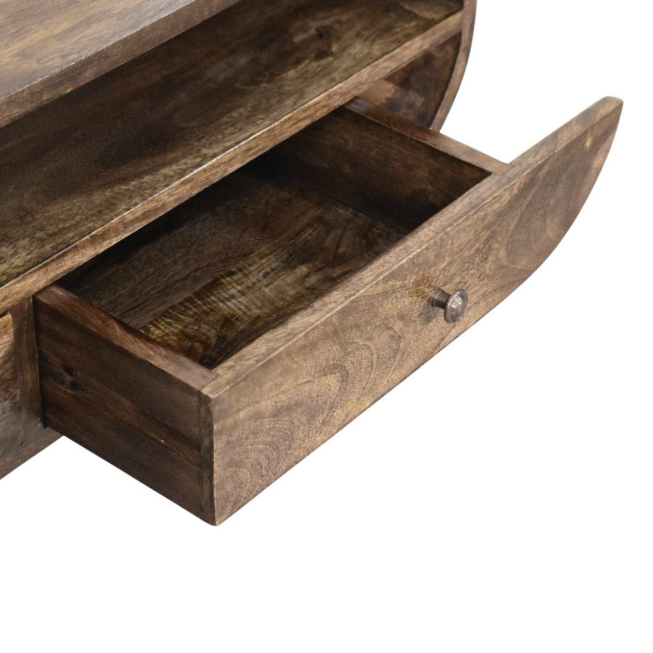 Rounded Edge 2-Drawer Media Unit - Solid Mango Wood TV Stand for Living Room - product view 6 showing handcrafted solid...