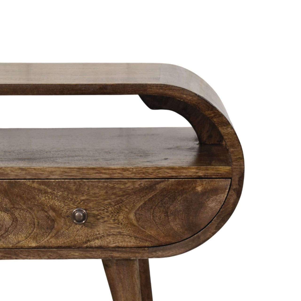 Rounded Edge 2-Drawer Media Unit - Solid Mango Wood TV Stand for Living Room - product view 4 showing handcrafted solid...