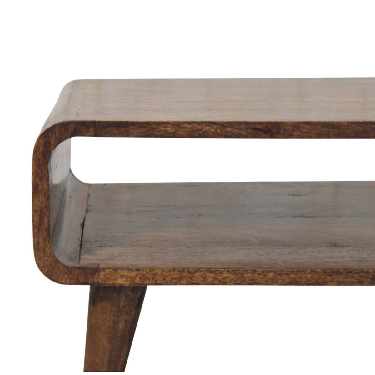 Classic Grey Rounded Coffee Table in Solid Mango Wood - product view 3 showing handcrafted solid mango wood coffee table