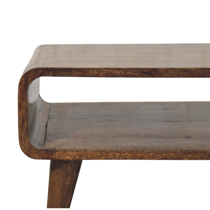 Classic Grey Rounded Coffee Table in Solid Mango Wood - product view 3 showing handcrafted solid mango wood coffee table