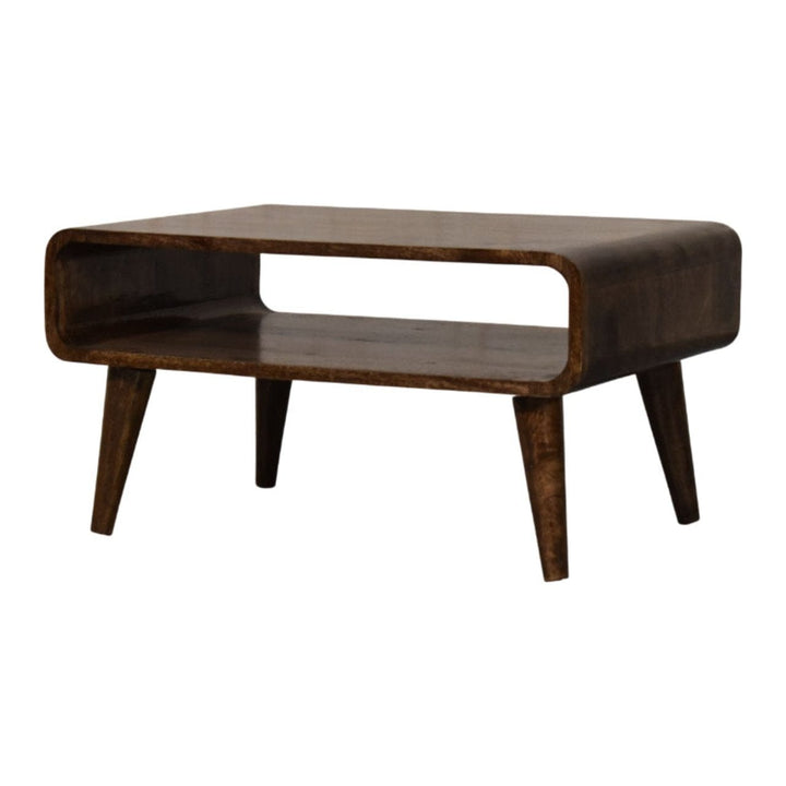 Classic Grey Rounded Coffee Table in Solid Mango Wood - product view 2 showing handcrafted solid mango wood coffee table