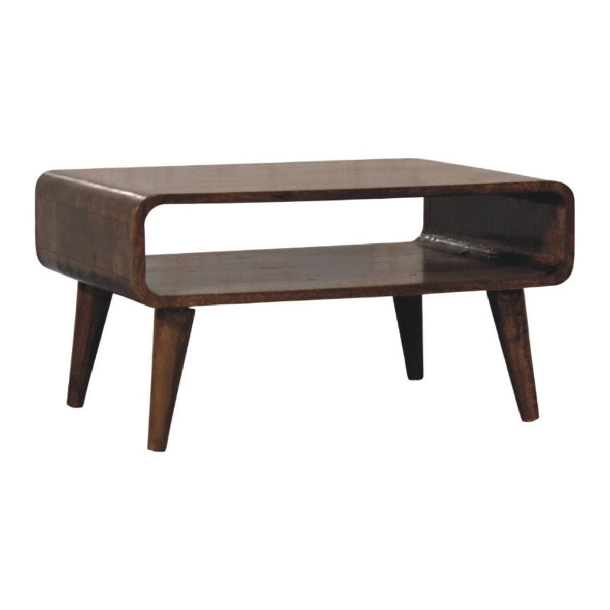 Classic Grey Rounded Coffee Table in Solid Mango Wood - main view showing handcrafted solid mango wood coffee table