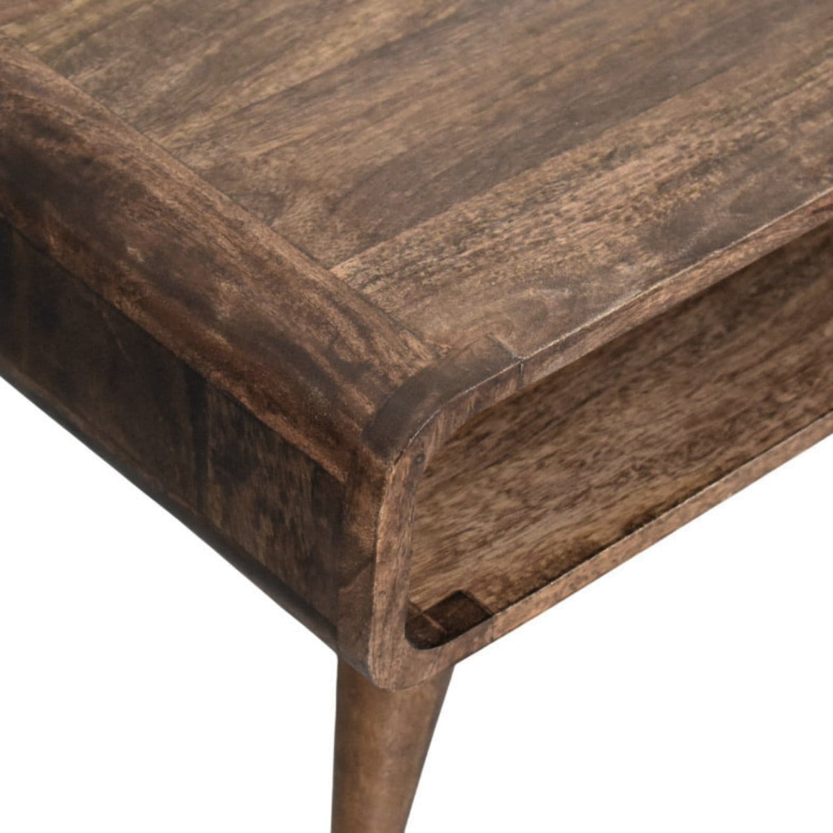 Classic Grey Rounded Coffee Table in Solid Mango Wood - product view 4 showing handcrafted solid mango wood coffee table