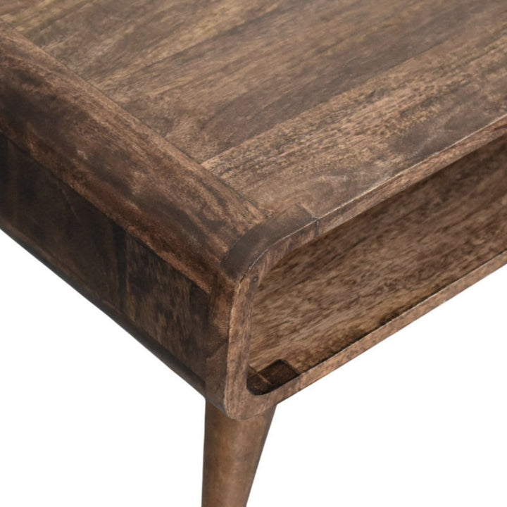 Classic Grey Rounded Coffee Table in Solid Mango Wood - product view 4 showing handcrafted solid mango wood coffee table