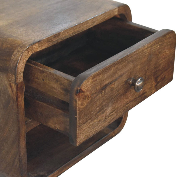 Classic Grey Rounded Nightstand in Solid Mango Wood - product view 5 showing handcrafted solid mango wood nightstand