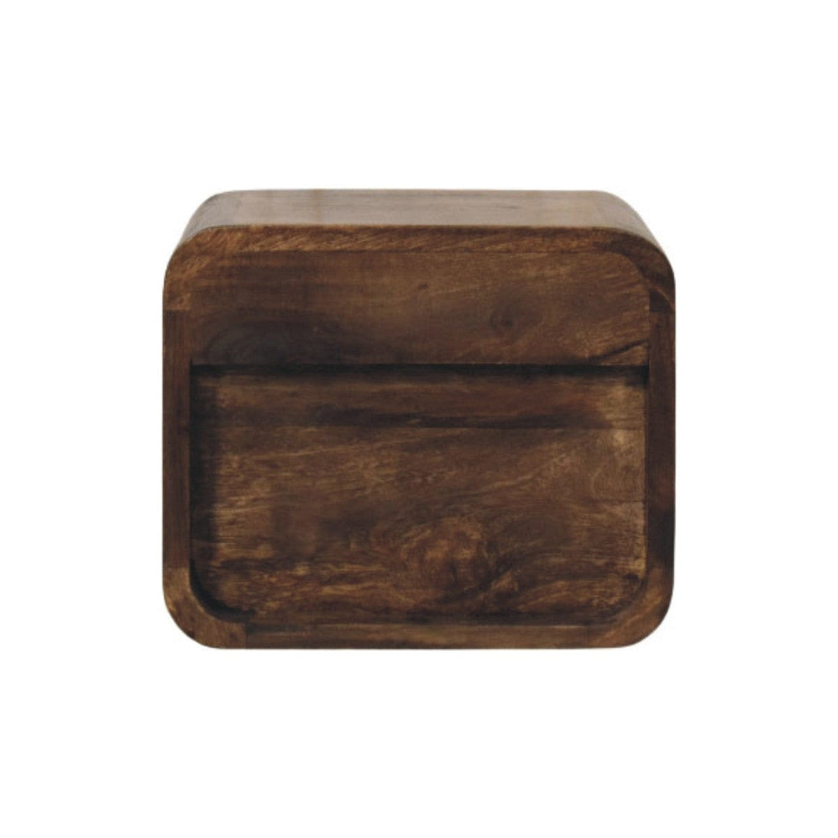 Classic Grey Rounded Nightstand in Solid Mango Wood - product view 8 showing handcrafted solid mango wood nightstand
