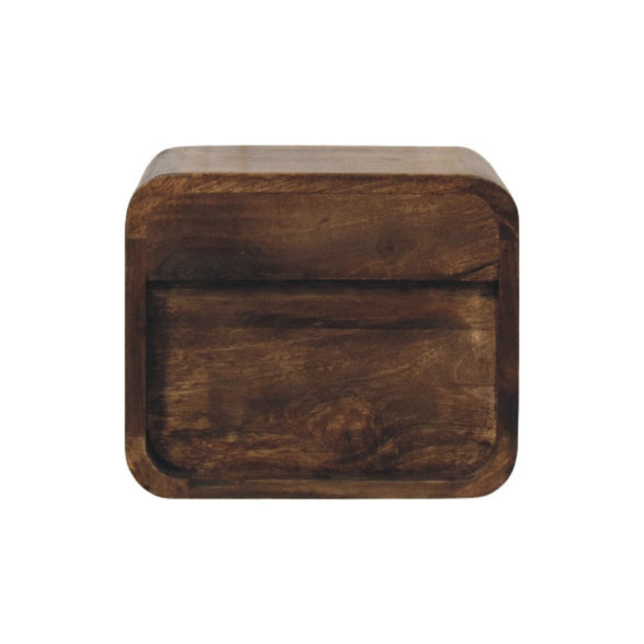 Classic Grey Rounded Nightstand in Solid Mango Wood - product view 8 showing handcrafted solid mango wood nightstand