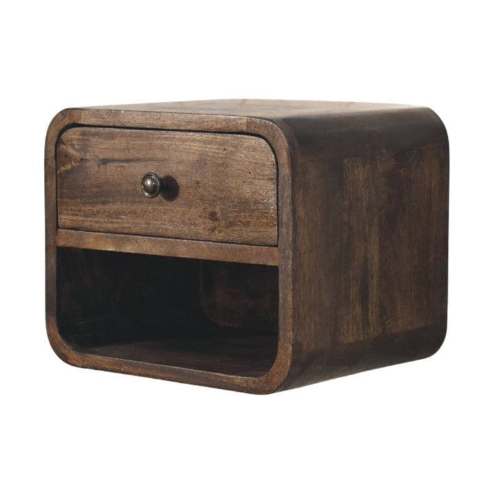 Classic Grey Rounded Nightstand in Solid Mango Wood - product view 2 showing handcrafted solid mango wood nightstand