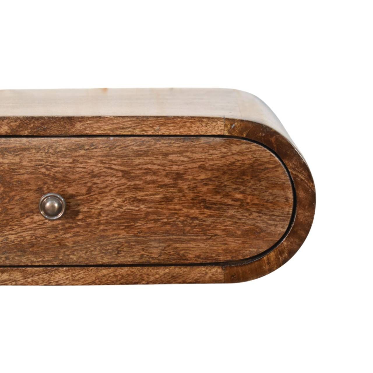 Classic Grey Rounded Wall-Mounted Bedside Table in Solid Mango Wood - product view 3 showing handcrafted solid mango wood...