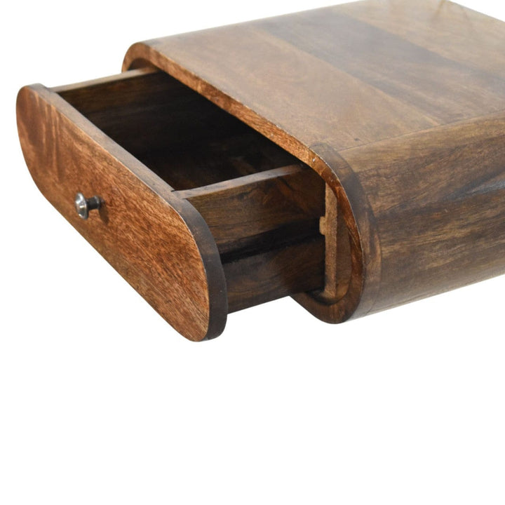 Classic Grey Rounded Wall-Mounted Bedside Table in Solid Mango Wood - product view 5 showing handcrafted solid mango wood...