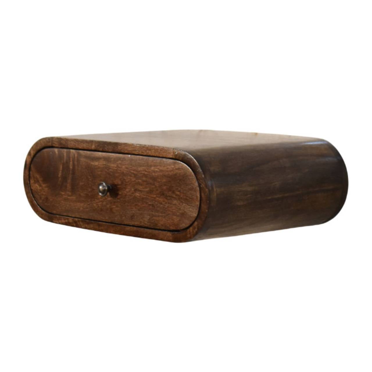 Classic Grey Rounded Wall-Mounted Bedside Table in Solid Mango Wood - main view showing handcrafted solid mango wood...