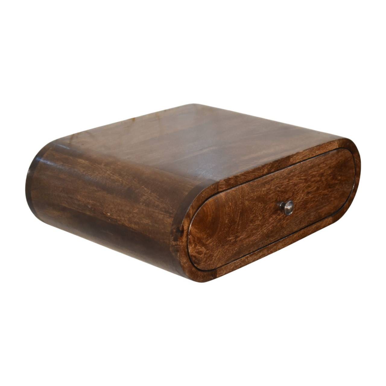 Classic Grey Rounded Wall-Mounted Bedside Table in Solid Mango Wood - product view 6 showing handcrafted solid mango wood...