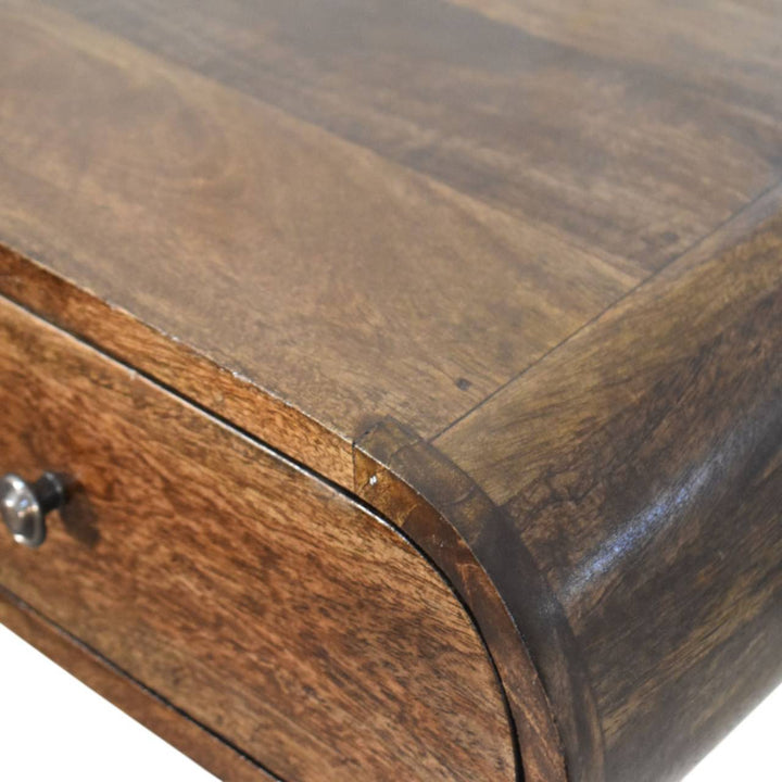 Classic Grey Rounded Wall-Mounted Bedside Table in Solid Mango Wood - product view 4 showing handcrafted solid mango wood...