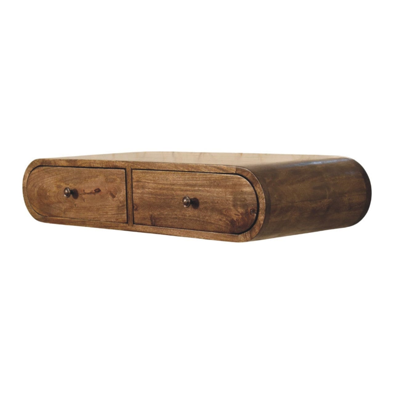 Rounded Wall-Mounted Console Table with 2 Drawers in Classic Grey - Solid Mango Wood Floating Console - product view 2...